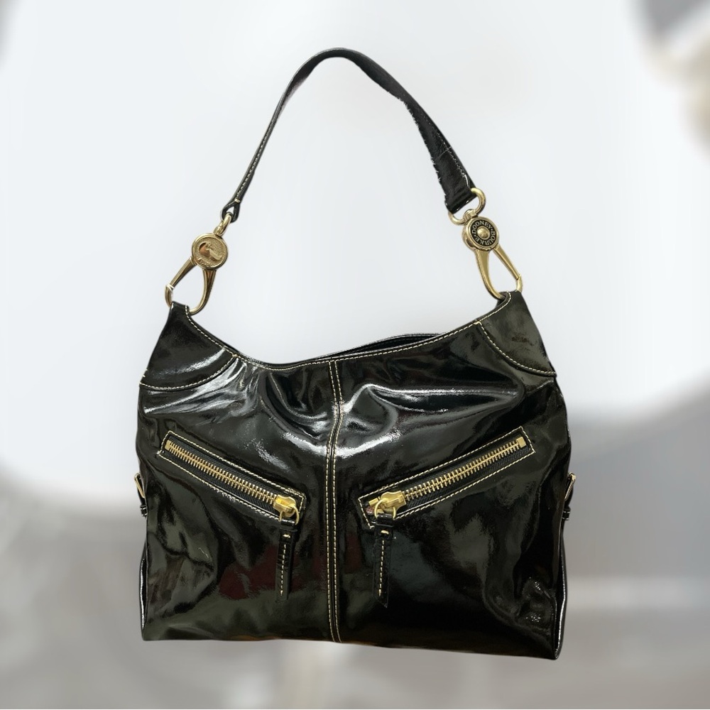 Dooney & Bourke Black Patent Leather Hobo Shoulder Bag